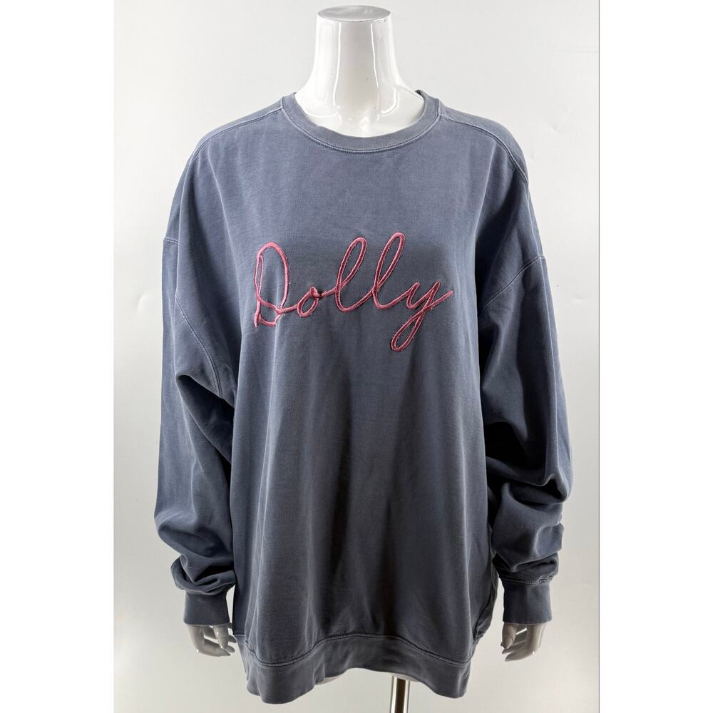 Comfort Colors Dolly Parton Crewneck Sweatshirt Plus 3XL Blue Pink Embroidered
